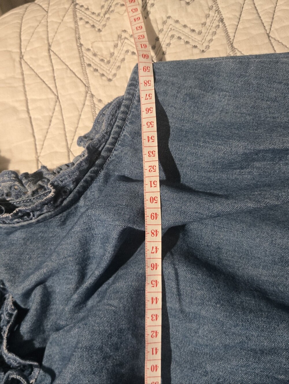 Sleeveless Denim Ruffle-Trim Top - Blue - Picture 7 of 9